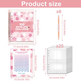 ROSYLEVE 100 Envelope Saving Challenge with 6 Highlighters with Two Tips, Budget Planner and Money Folder for Money, A5 Ring Binder to Master the Challenge and Save $5,050 in 100 Days