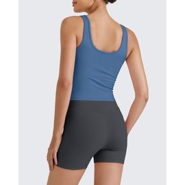 G4Free Padded Tank Tops for Women Workout Long Line Sports Bra Stretchy Trendy Yoga Camisole Tops for Active Running Gym (Blue Gray,L)