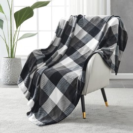 SOCHOW Flannel Fleece Blanket 127cm×150cm, All Season Plaid Black/White Blanket for Bed, Couch,Car