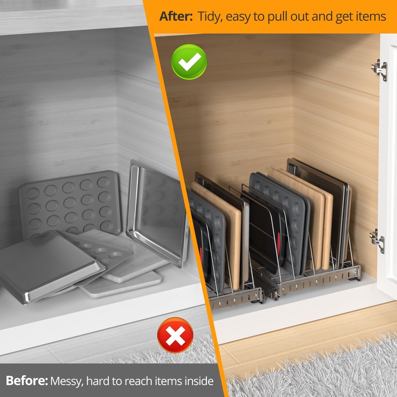 Pull Out Cabinet Organizer for Cutting Board, Cookie Sheet, Baking