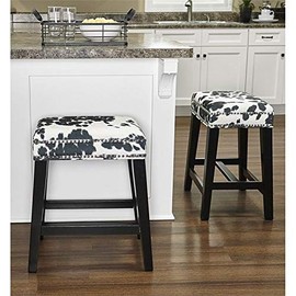 Linon Walt 24" Wood Cow Print Counter Stool in Black