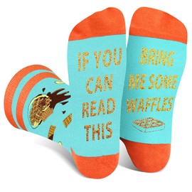 AGRIMONY Funny Socks for Men and Women - If You Can Read This Bring Me Some Waffles Novelty Fun Crew Socks - Teens Boys Crazy Funky Cotton Food Socks with Sayings Christmas Funny Gift