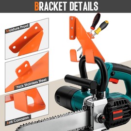 KETEBAIYI Chainsaw Hanger, Heavy Duty Chain Saw Stand 3-in-1 Wall Mount with Accessory Tool Hooks for Garage Shed Organizer Storage, Includes Mounting Hardware (1 Pack)