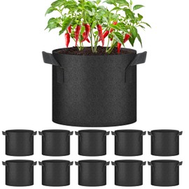 HealSmart 5 Gallon 10 Pack Plant Grow Bags, Tomoato Planter Pots with Handles, Aeration Nonwoven Fabric, Heavy Duty Gardening Planter for Vegetable, Herbs and Flowers, Black