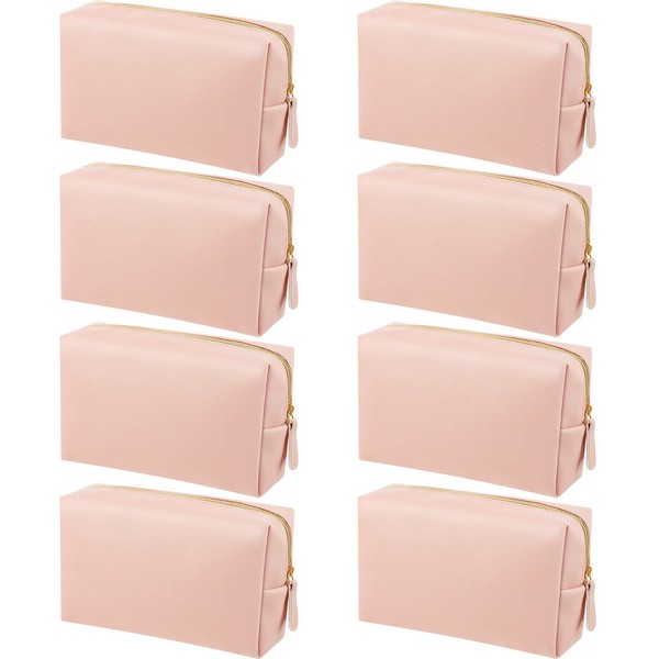 8 Pcs Makeup Bag Pu Leather Cosmetic Pouch Waterproof Small Toiletry Bag Portable Cosmetic Organizer Water Resistant Storage Purse for Lady Women Daily Storage Travel Organizer (Pink, Medium)