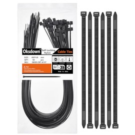 Oksdown Cable Ties Black 450 mm x 4.8 mm UV Resistant Nylon with 22 kg Tensile Strength Extra Long Strong Large Plastic Self-Locking Cable Ties Pack of 50 for Industrial, Horticulture, Cable Industry