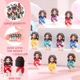 Teenyyou 50 Easter Mini Jesus Loves You Figures Little Religious Jesus Toys Hide and Seek for Sunday School Craft Easter Egg Filling Stuffers Christian Party Baptism Gifts (Multicolored)
