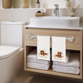 Qabliqo Bathtub Highland Cow Bathroom Hand Towels, Cute Animal Western Cow Bathing Decorative Kids Hand Towels for Bathroom Washroom Kitchen, 16x24 Inch Set of Two