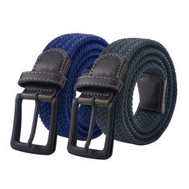 maikun Elastic Mens Belt, Braided Stretch Woven Belts for Men for Work,Golf and Jeans. Pack (black+blue),Length 51"