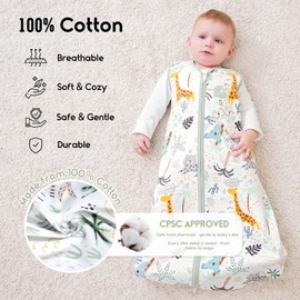 Yoofoss Yoofoss Baby Sleep Sack 6-12 Months 0.5 TOG Baby Wearable Blanket, 100% Cotton Infant Toddler Sleeping Sack 2-Way Zipper Lightweight Sleep Sack, Giraffe