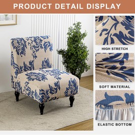 Eco-Ancheng - Funda para silla sin brazos, estampado floral, ajuste elástico, transpirable, resistente al desgaste, funda para silla de sala de estar, 20 pulgadas de ancho