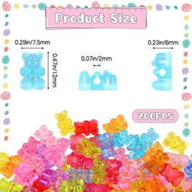 Qianyu Pack of 200 Acrylic Bears Candy Beads Colours Rubber Bear Charm DIY Bear Pendant Beads Spacers Bear Loose Beads for Necklaces Bracelets Brooches Earrings Jewellery Making