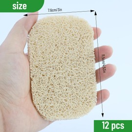 Pack of 12 Natural Loofah Sponge 7.5 x 11 cm Loofah Sponge, Soap Dish Soap Holder Accessories for Dish Cleaning, Exfoliating for Shower/Bathroom/Kitchen/Worktop, Beige
