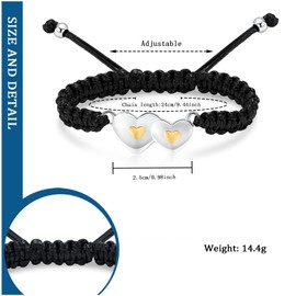 constantlife Double Heart Cremation Bracelet for Ashes Stainless Steel Urn Jewelry Adjustable Braided Rope Bangle Keepsake Pet Human Memorial Gift for Women (Silver-Golden)