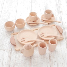 Wooden Toy Daiwa Mini Dinnerware Set (Brown), Wooden Toys, Tea Set, Tea Party, Wooden Tableware, Wooden Tableware Set, Play Kitchen Play Set