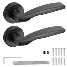 Decoranddecor Solitude Matt Black Door Lever Handles On 54mm Rose Aluminium Curved Design (Latch Kit)