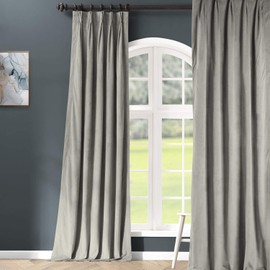 HPD Half Price Drapes VPCH-145002-84-FP Signature Pleated Blackout Velvet Curtain (1 Panel), 25 X 84, Silver Grey