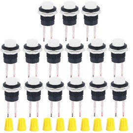 MKBKLLJY 15Pcs 16mm White Momentary Push Button Switch SPST ON OFF Switch 3A 250V AC/6A 125V AC 2Pin Self-Resetting Round Switch with Locked Terminal Wires and Wiring cap for Car Boat Truck PC