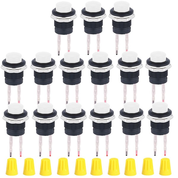 MKBKLLJY 15Pcs 16mm White Momentary Push Button Switch SPST ON