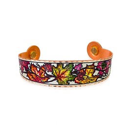 FRONT LINE JEWELRY Maple Leaves Bracelets-Colorful Autumn Bracelets Cuff Showcase Colorful Canadian Maple Leaves on Copper Cuff. (BMY-631)