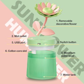 Portable Mini Humidifier Bedroom Humidifier 260ml Large Capacity, Landscape Design, Two Spray Modes and Color Night Light, Suitable for Bedroom, Baby Room, Office and Study Room (Sunflower Purple)