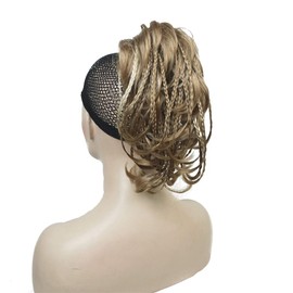 Wiginway Ponytail Messy Style Hair Extension Handmade Braid Synthetic Hair-Piece with Jaw Claw Clip (Lightest Golden Blonde with Highlights)