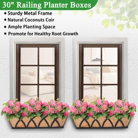 XXFBJNMD 2 Pack 30 Inch Window Box Deck Railing Planter with Coco Liner Fence Balcony Patio Long Window Flower Box Deck Railings Hanging Horse Trough Balcony Garden Rail for Outdoor Garden Fence Lawn