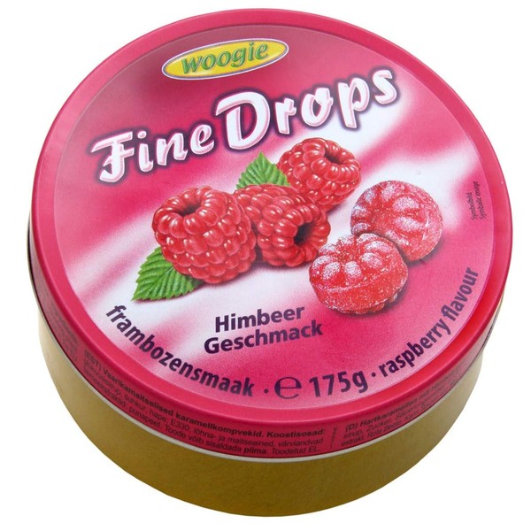 Woogie, German Fine Drops Sanded Raspberry Candy 175gr tin (Himbeergeschmack) (3 pcs)