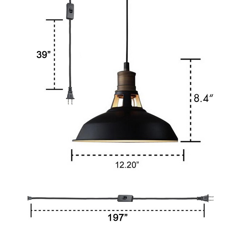 CLAXY Industrial Plug-in Barn Pendant Lighting Black Farmhouse Pendant Light