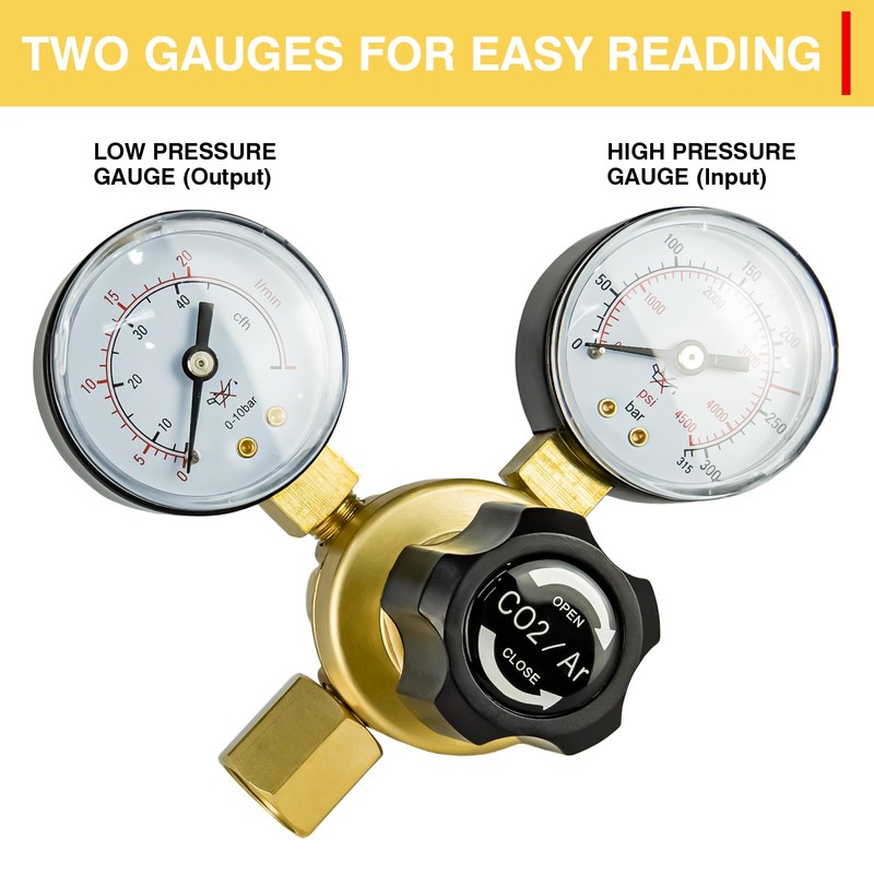 Zistel CO2 Argon Regulator Gauges Gas Welding, 0-4500PSI Argon Gas
