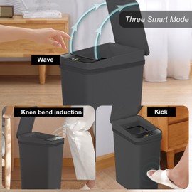 Yatmung 4 Gallons Bathroom Trash Can Automatic Touchless - 15.5 Liters Smart Trash Can Motion Sensor - Narrow, Plastic - Slim Electric Trash Bin - Skinny Garbage Can with Lid (Matte Black)