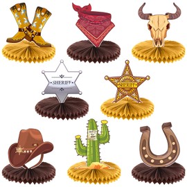 8 Pcs Cowboy Decorations Cowboy Themed Honeycomb Table Decor Cowboy Party Decorations Western Party Centerpieces Western Baby Shower Decorations Party Centerpieces for Birthday Party Supplies