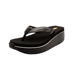 Volatile Women's Cafe Metallic Wedge Sandal, Black, 6 B US