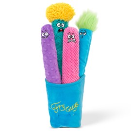 GURU Pet: Fry Guy: 5 Piece Set - Large - 4 Plush Dog Toys w/Holder, Squeaks & Crinkles, Fry Shape Characters, Durable Fabric, Chew-Fetch-Thrash-Play