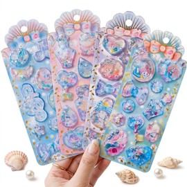Shakashaka Mermaid Water Stickers, Set of 4, Mermaid, Moves When Tilted, Snow Globe Capsule, Cute Reward Sticker, Notebook Decoration, Girls