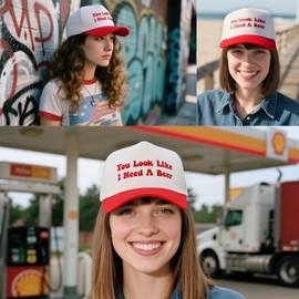 Funny Trucker Hats Embroidered Vintage Snapback Hat for Women You Look Like I Need A Beer Hat Gag Gifts Baseball Cap Red
