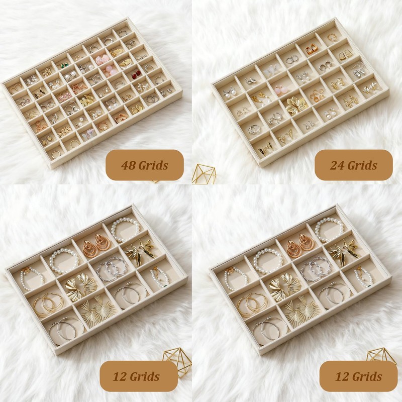 KATISYIO Large Velvet Jewelry Drawer Organizer Trays Set of 4