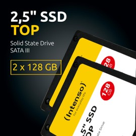 Intenso 2.5 Inch SSD SATA III Top Double Pack (2 × 128 GB) - Fast, Shockproof SSD for PC & Notebook, Up to 550 MB/s Read, 500 MB/s Write, Pack of 2, Black