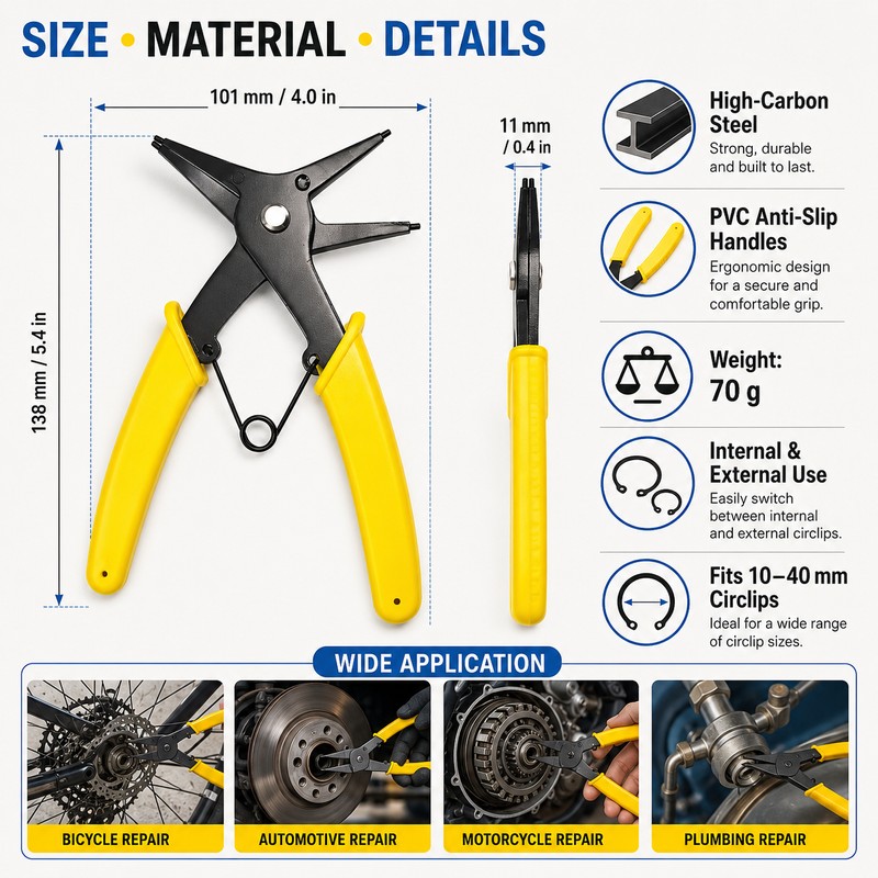 2-in-1 Circlip Pliers for Snap Ring Removal – High-Carbon Steel