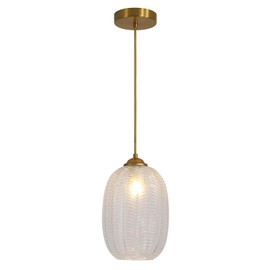 KCO Lighting Clear Glass Globe Pendant Light Ribbed Ceiling Light Brass Pendant Lights Kitchen Island Mid Century Modern Ceiling Hanging Light Gold Single Pendant Light