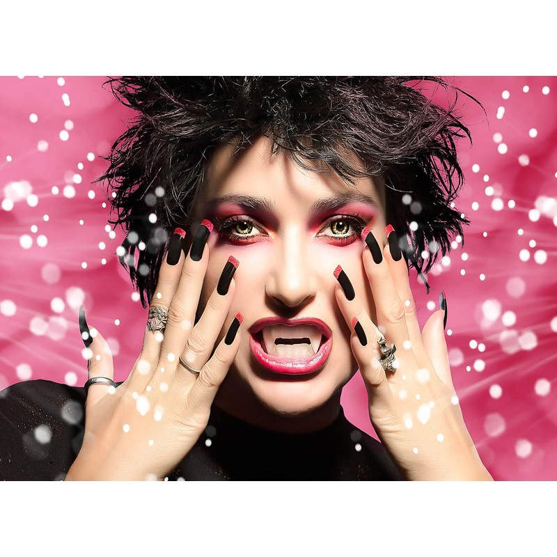 Vokupoga Almond Press on Nails Long Stiletto Fake Nails Black