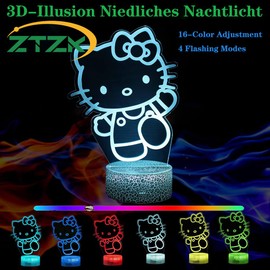 ZTZK Kitty Lampe, Niedliche Kitty Deko Lampe- 3D 16 Farben Intelligentes Fernbedienungs Nachtlicht für Kitty Geschenke für Mädchen, Weihnachtsgeschenke, Kindergeburtstagsgeschenke
