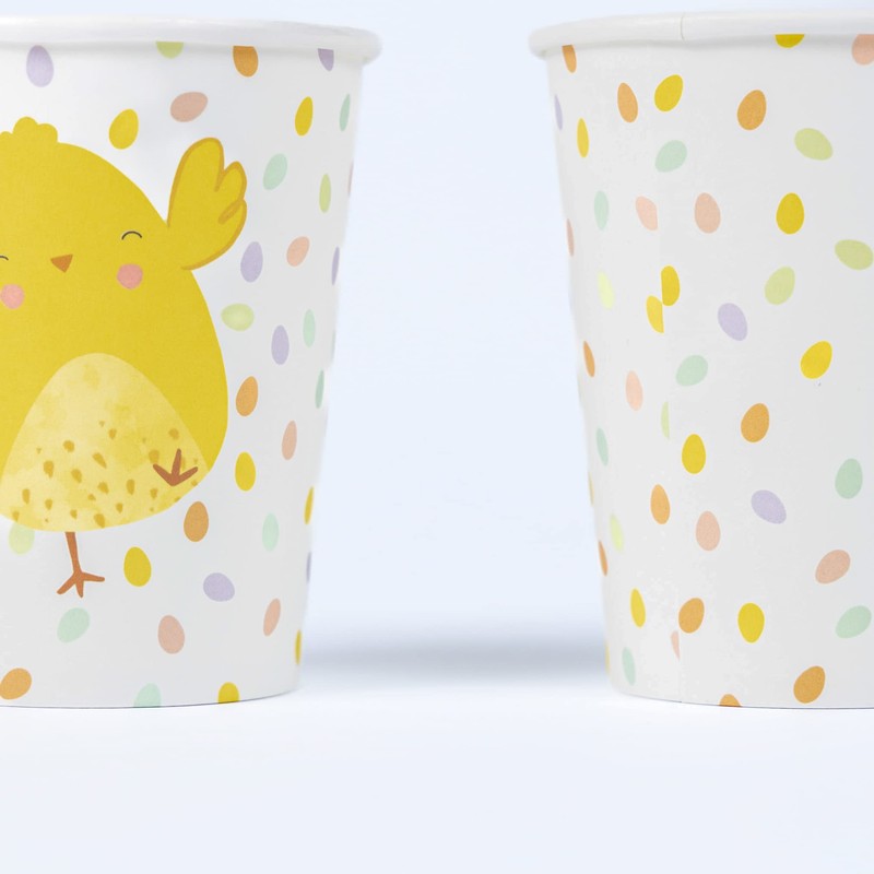 evelay 8pcs Easter Chick Paper Cups 270ml for Kids Party