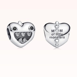 MSPOVOF Mom Charms Heart Pendant S925 Sterling Silver Bead for Bracelet Necklaces Jewellery Gift for Women, Cubic Zirconia