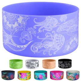 Hydro Heel Protective Silicone Bottom Sleeve, 12oz-40oz. Fits All Vacuum Insulated Stainless Steel Water Bottles, Anti-Slip, Anti-Scratch, Rubber Flex Skin Cover (12-24oz, Purple Ocean Mandala)