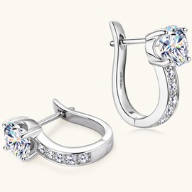 PROSTORY 1ct Moissanite Hoop Earrings for Women, D Color Lab Create Diamond Hoop Earring, 18K Gold Plated Sterling Silver with GRA Certificate Birthday Christmas Jewelry Gifts (Silver)