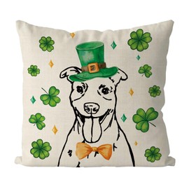 QIONG MENG St Patricks Day Pillow Covers 18x18 Inch Pitbull Throw Pillowcase Happy St. Patrick's Day Dog Cushion Case for Home Sofa Living Room Decor