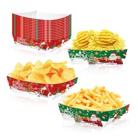 Nenluny 24pcs Christmas Paper Food Trays Christmas Party Paper Trays Xmas Food Boats Disposable Snack Serving Trays for Christmas Party Decoration Supplies