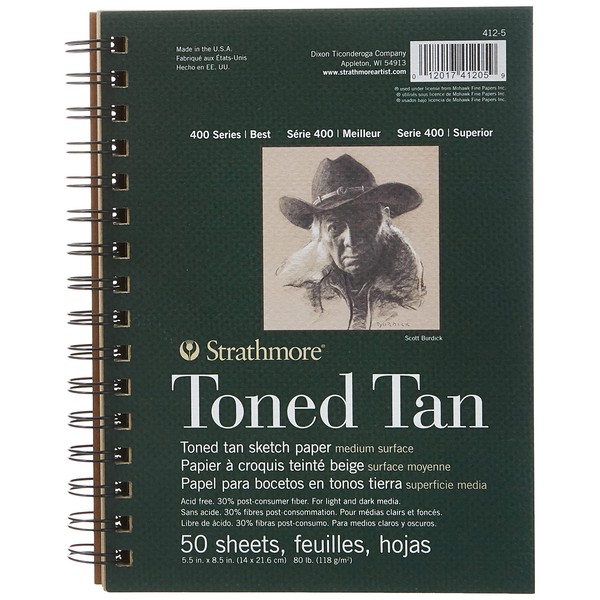Strathmore 400 Series Toned Tan Sketch Pad, 5.5"x8.5" Wire Bound, 50 Sheets