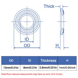 50 Pcs M8 304 Stainless Steel Lock Washers Disc Spring Washers Double Sided Knurled Striped Washers Anti-Loosening Washers